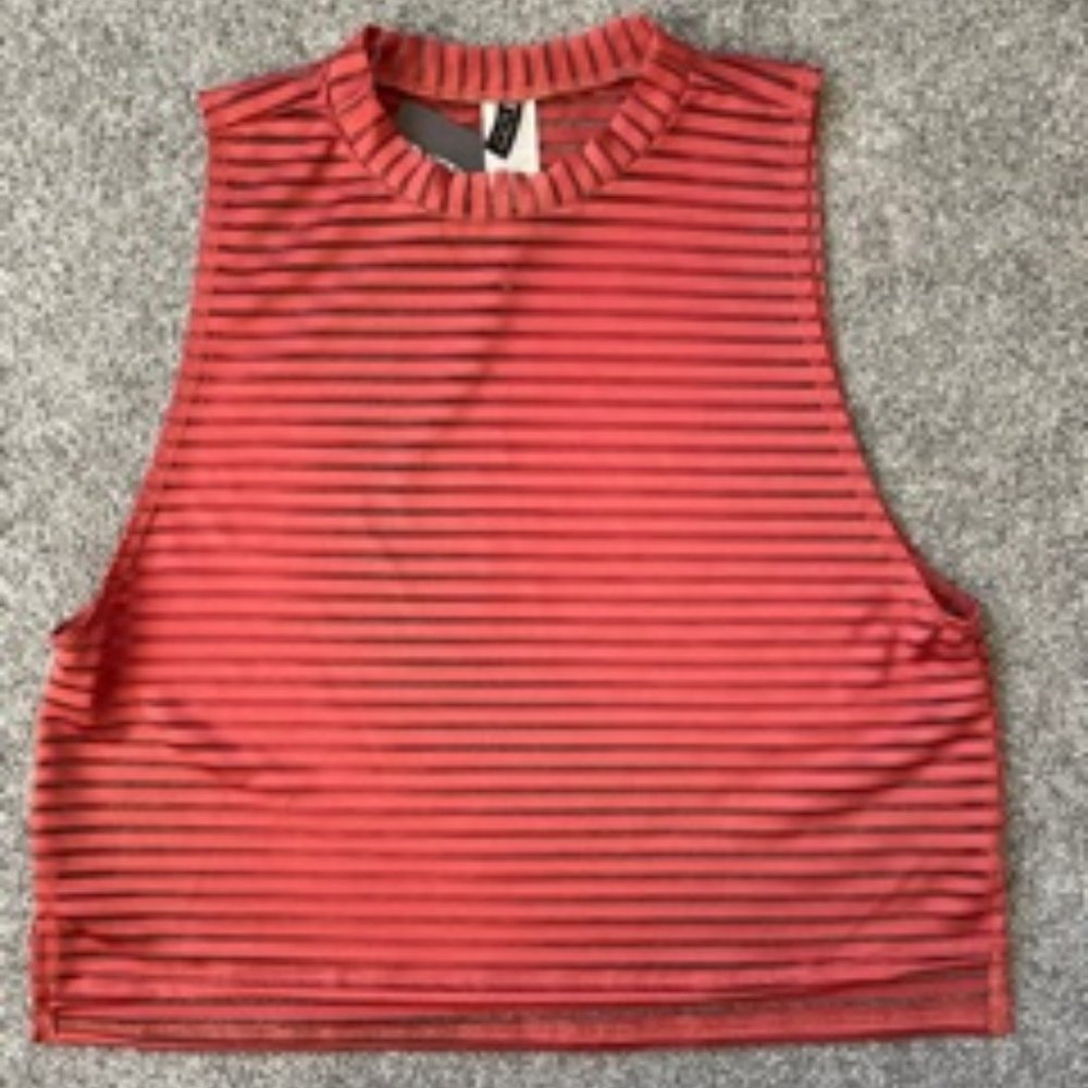 Onzie Edge Tank Warm Pinecone Stripe Mesh Tank